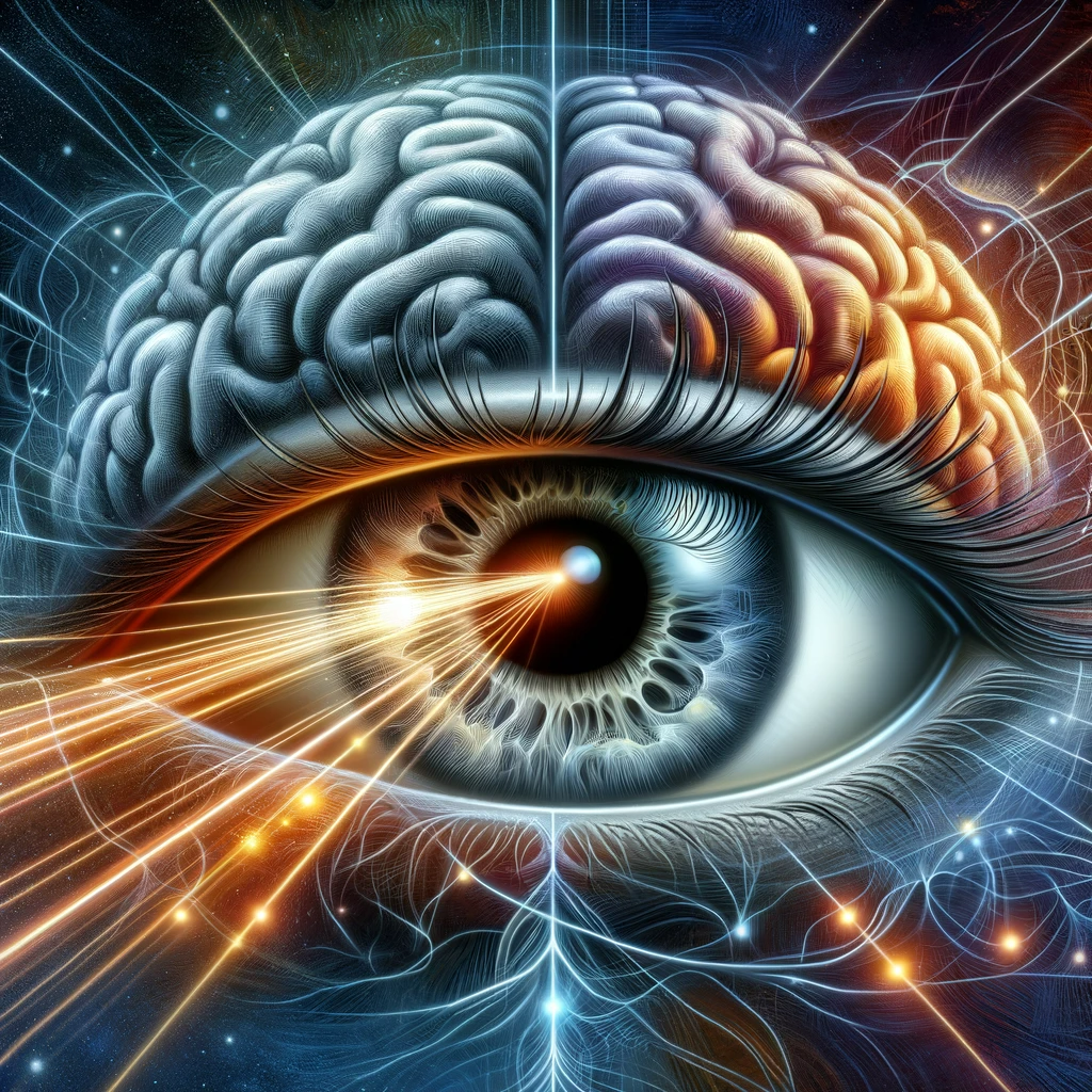 Image of an eye watching an EMDR lightbar depicting that the eyes are the path to the brain.