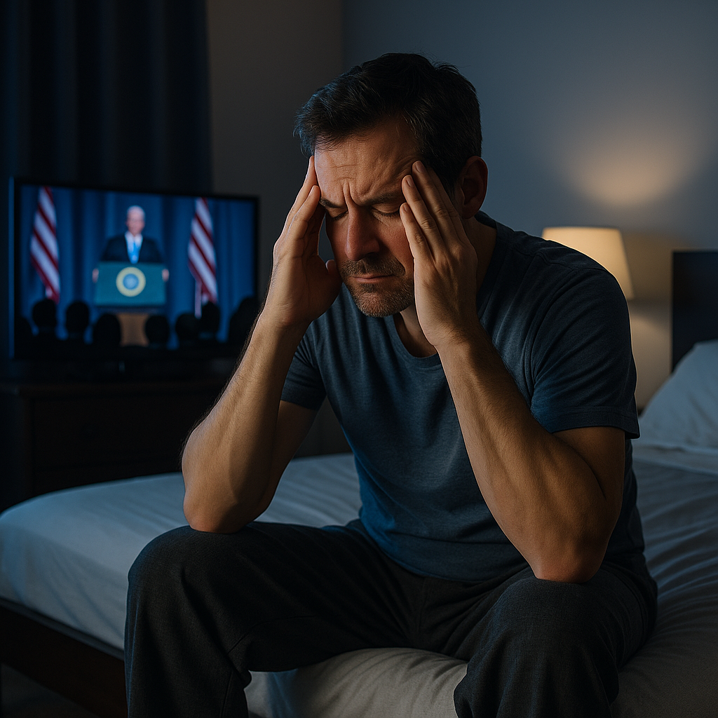 A man who can't sleep because of political worries that is keeping him awake at night.